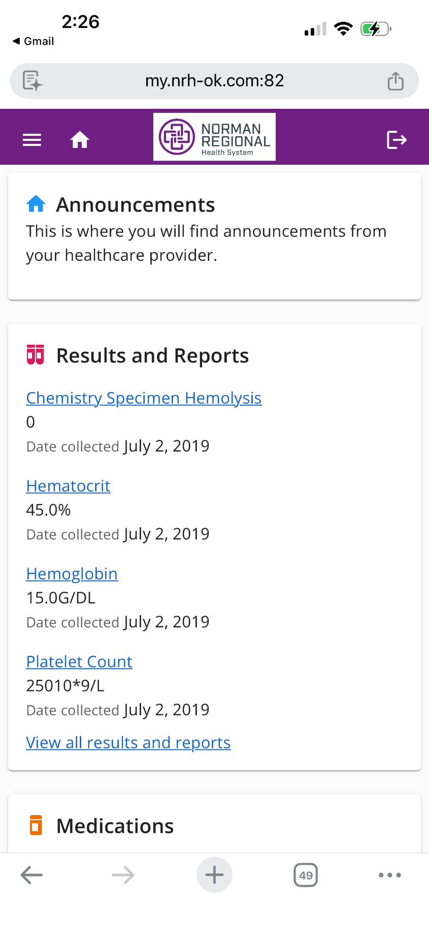 Norman Regional Hospital Portal Mobile View
