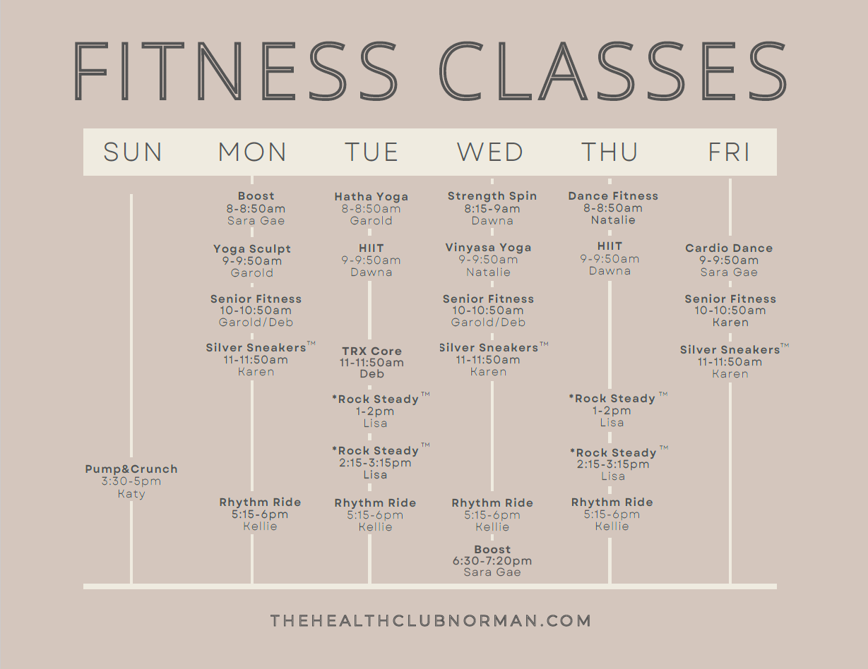 Fitness class schedule