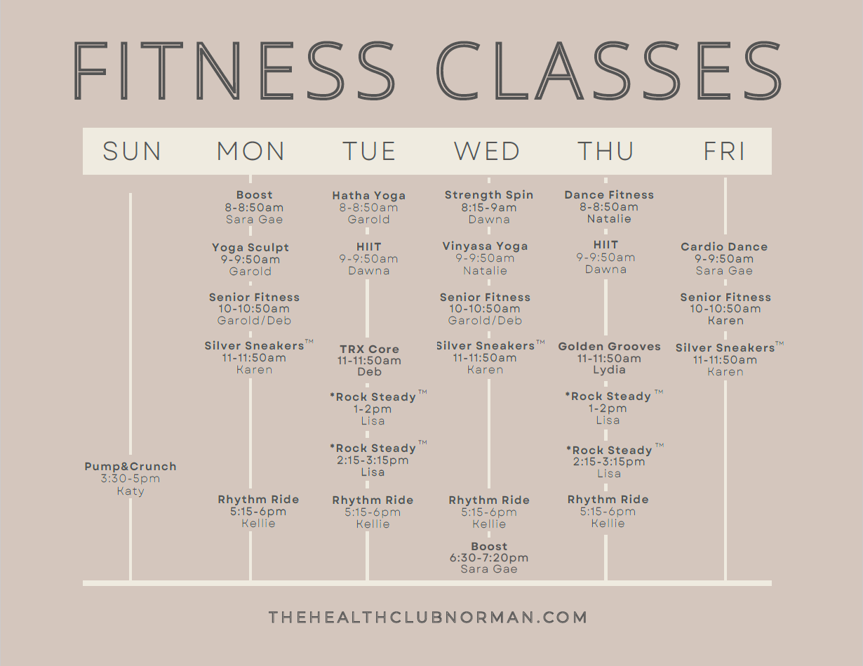 Fitness class schedule
