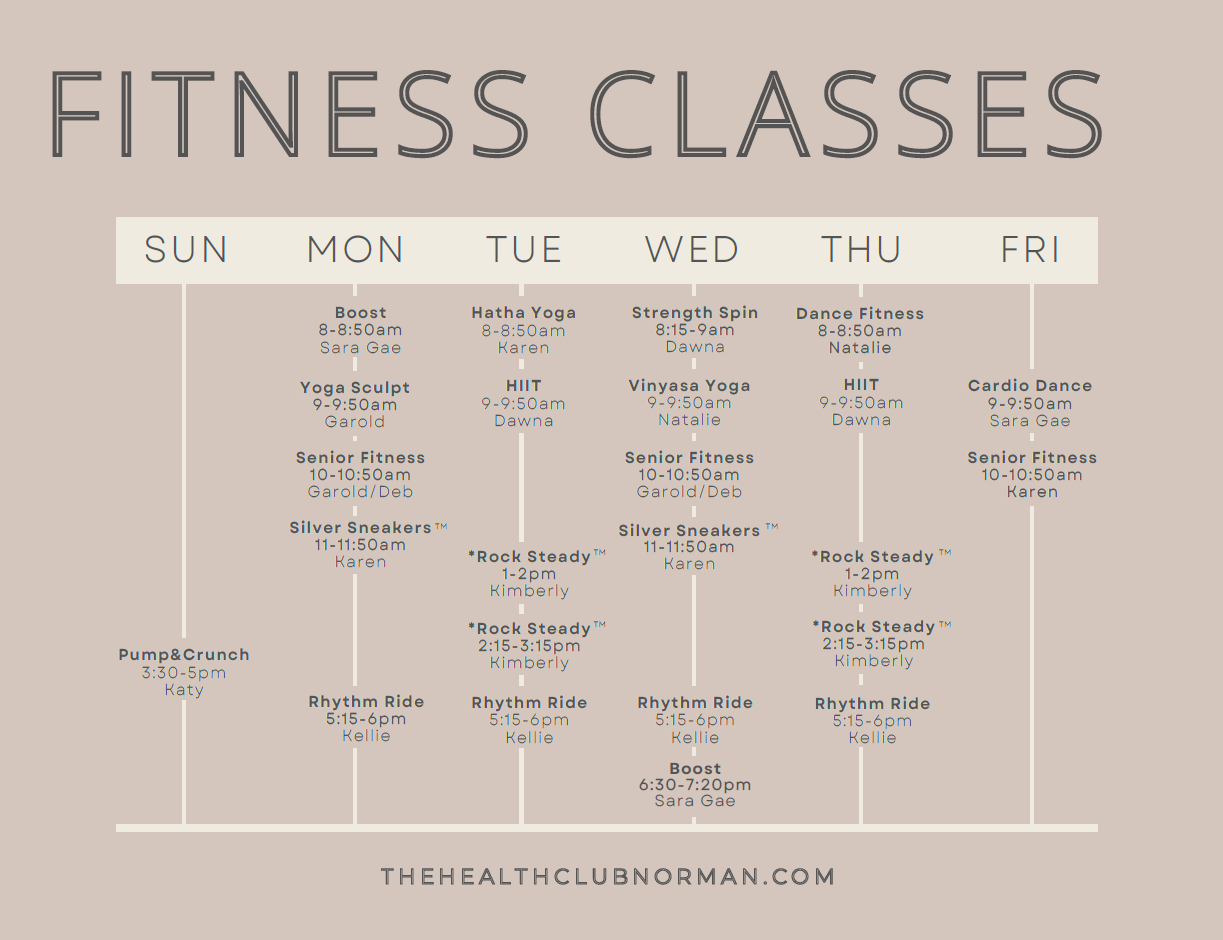 Fitness class schedule